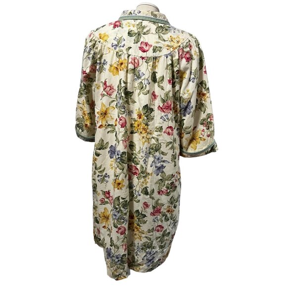 Vintage Smart Time Floral Zip Front Night Gown Robe Sz Large Womens Collared Bei - Picture 2 of 12